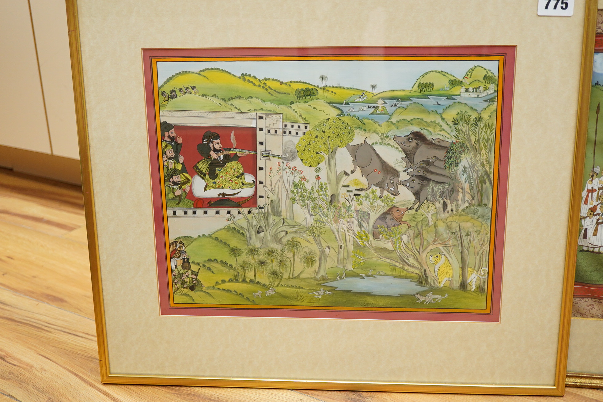 Contemporary, Indian School, Hunting scene and figure on horseback, two gouaches, 24 x 32cm